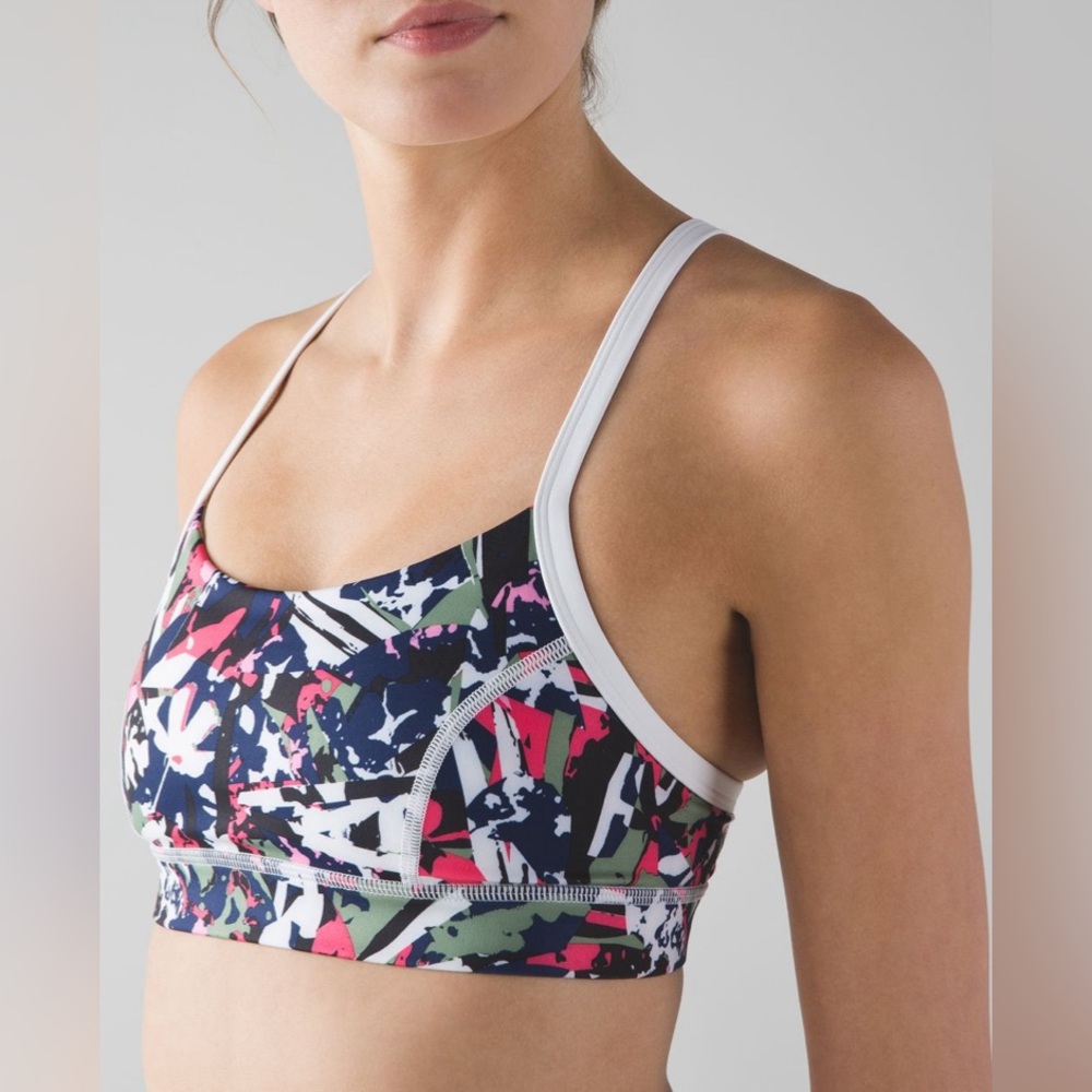 Lululemon Rise and Run Bra Mini Pop Cut Bloom Juice Multi White Sports Bra